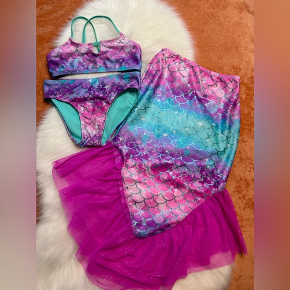 Sonoma ⚜️ 3-Piece Mermaid Swimsuit & Mermaid Tail Cover-Up Swim Set - Picture 1 of 9